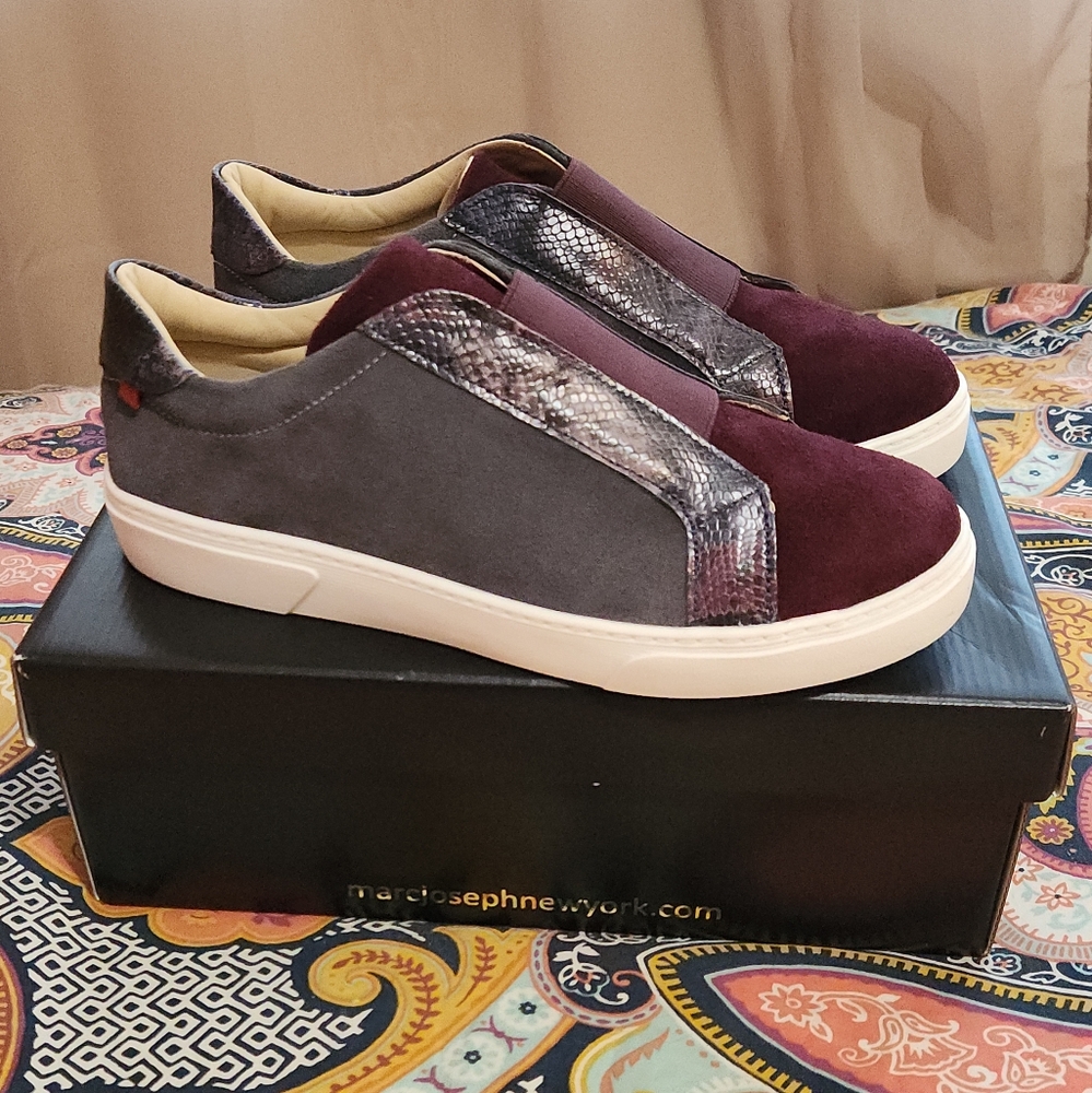 NIB Marc Joseph Mens 6.5 / 39 Clarkson Street Suede Slip-on Sneaker Wine/Gray